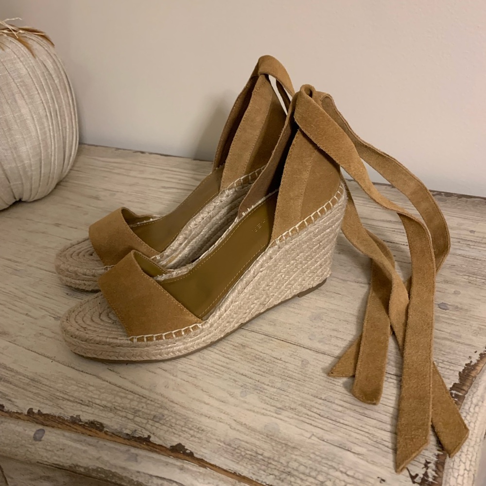 Marc Fisher Kaee Suede Peep Toe Tie Wedge Sandals. Size 9.5, Like New!